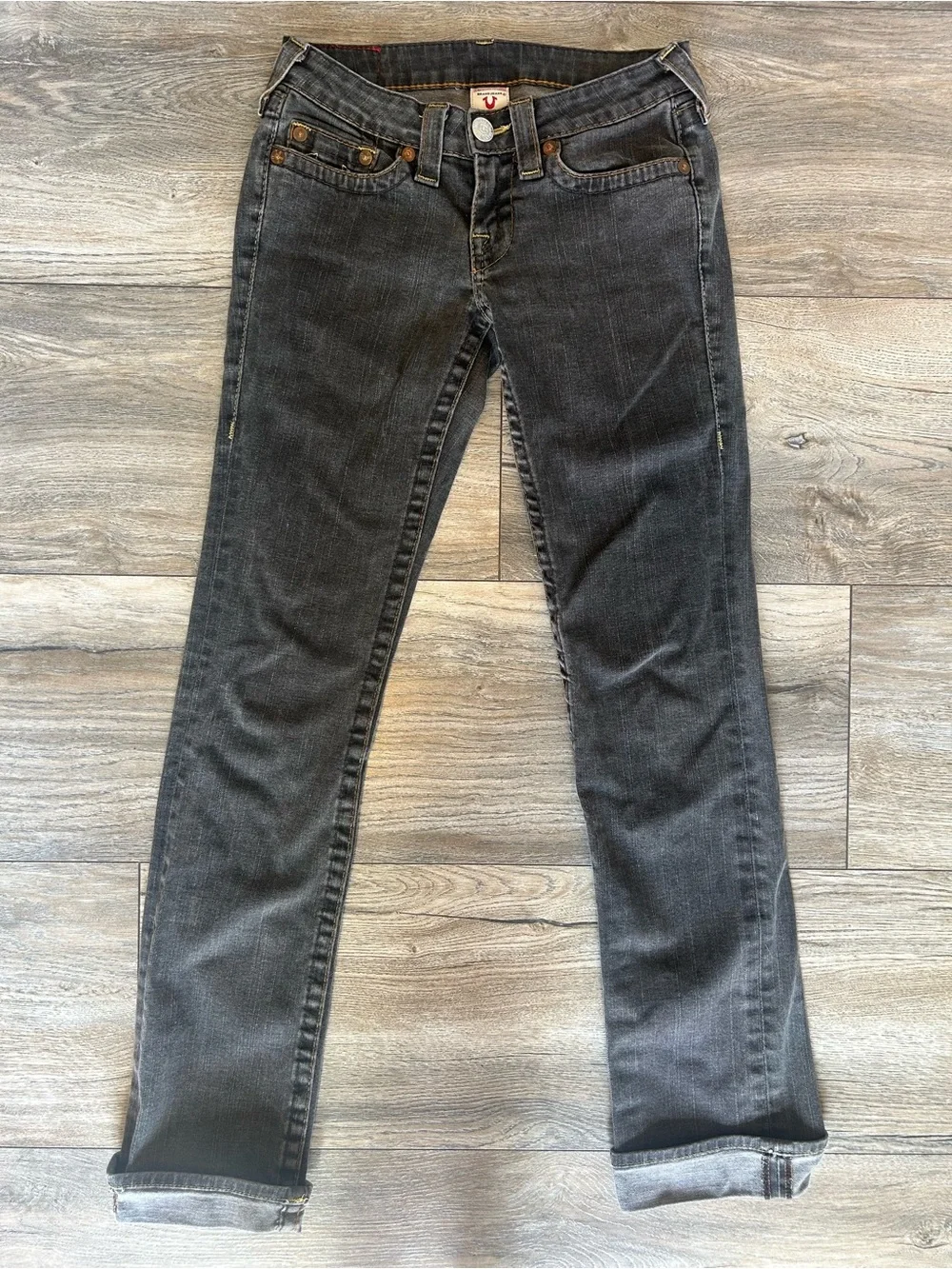 True Religion Women's Low Rise Selvedge Jeans with Yellow Stitching Y2K - Picture 3 of 7
